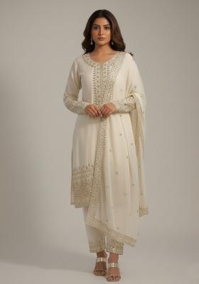 White Embroidered Silk Kurta Set