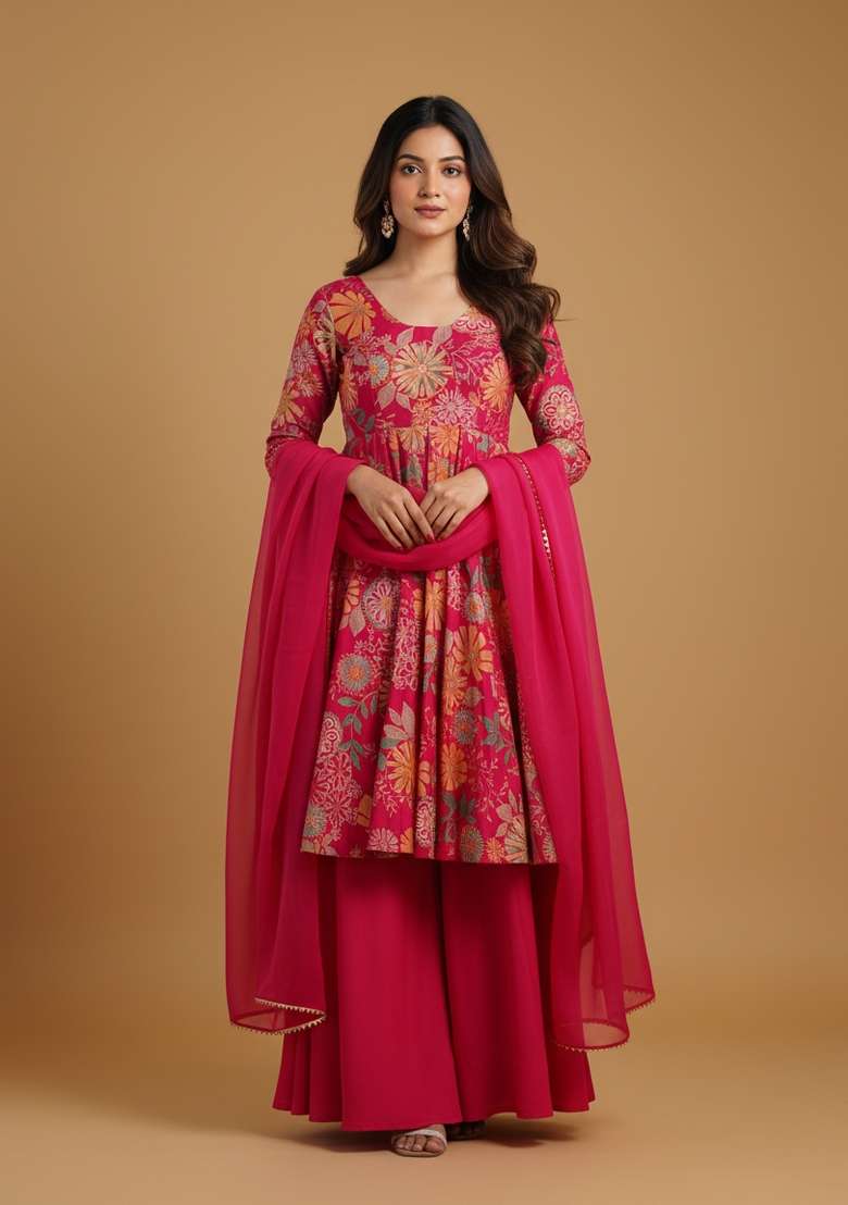 Multicolor Printed Silk Blend Kurta Set - Indya