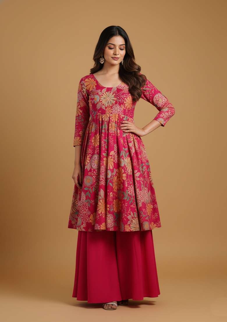 Multicolor Printed Silk Blend Kurta Set - Indya