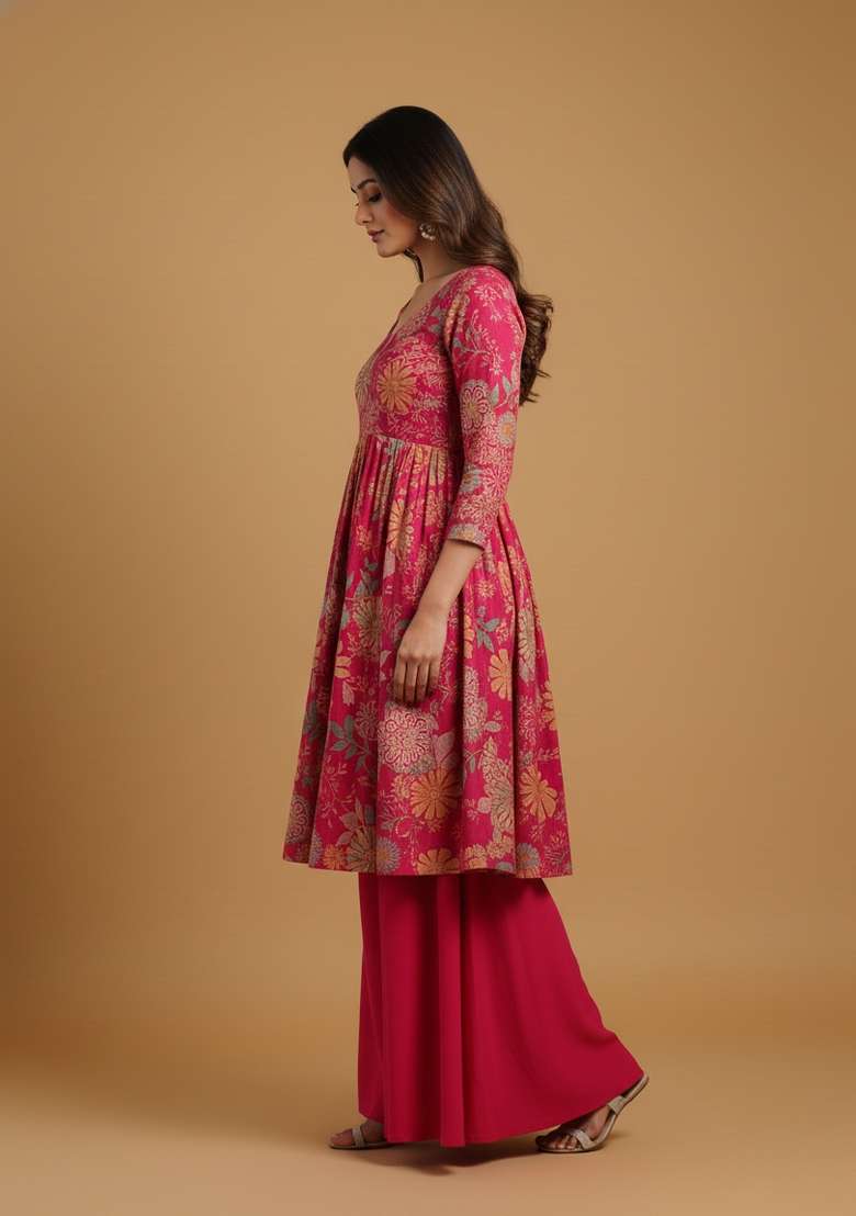 Multicolor Printed Silk Blend Kurta Set - Indya