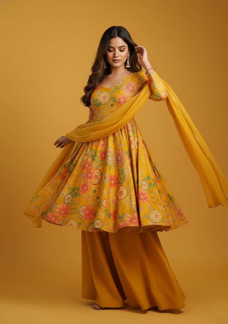 Multicolor Printed Silk Blend Kurta Set - Indya