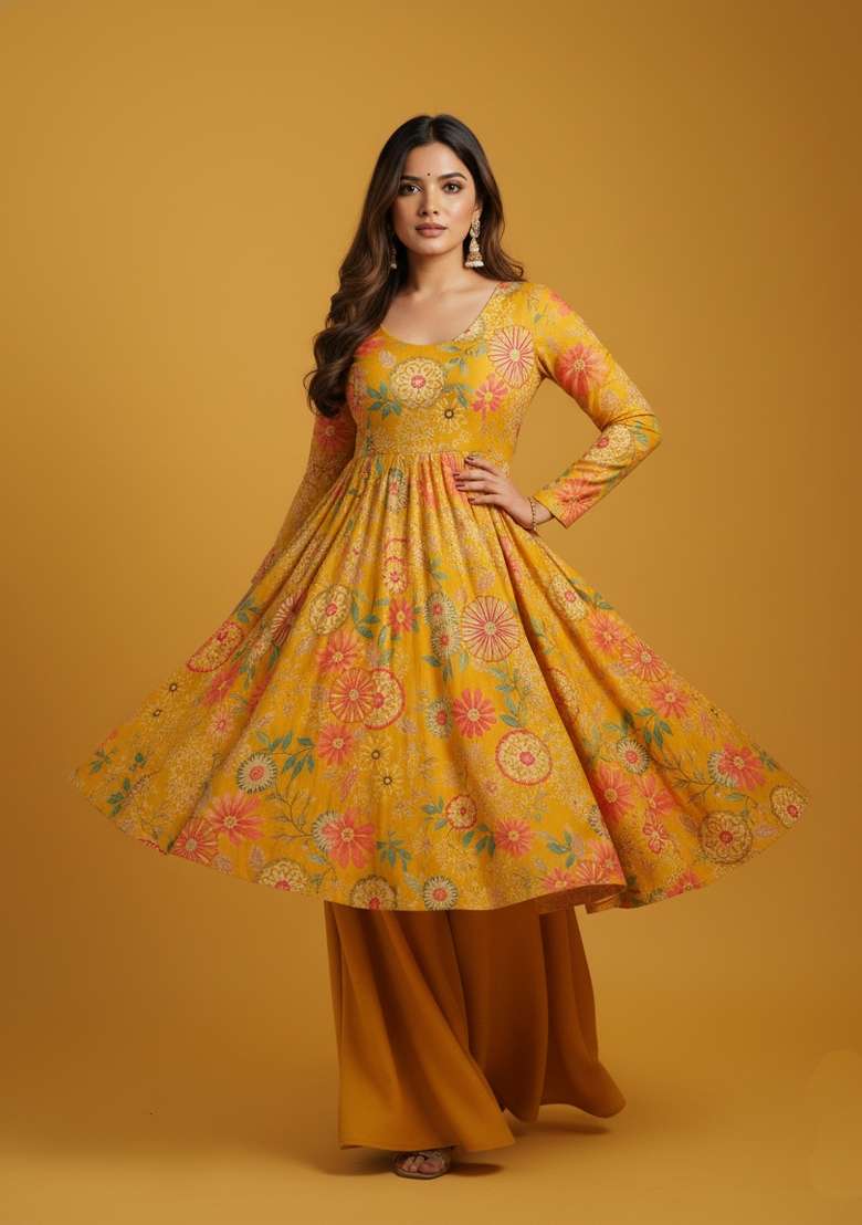 Multicolor Printed Silk Blend Kurta Set - Indya