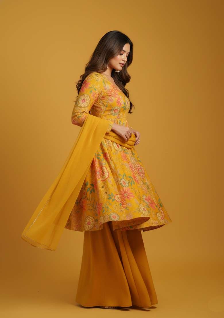 Multicolor Printed Silk Blend Kurta Set - Indya