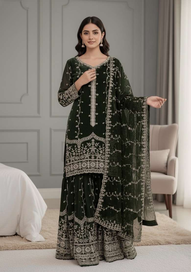 Black Sequins Silk Blend Kurta Set - Indya