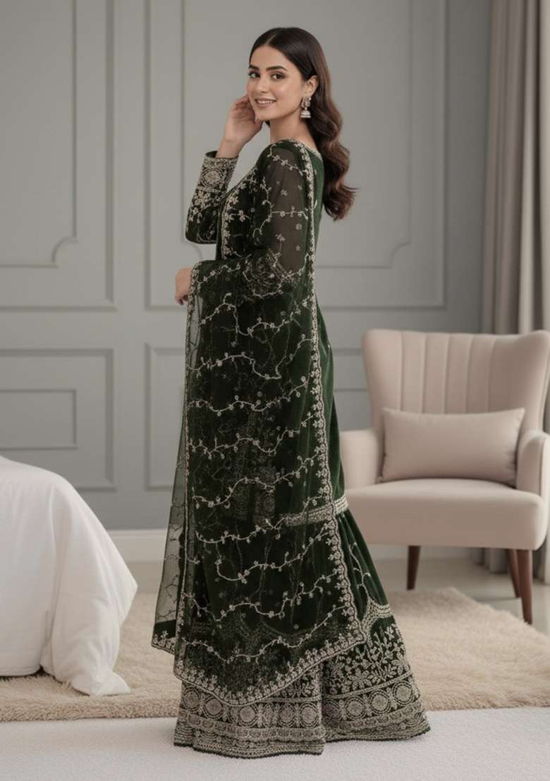 Black Sequins Silk Blend Kurta Set - Indya