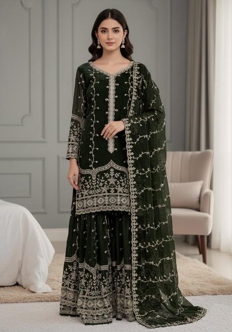 Black Sequins Silk Kurta Set