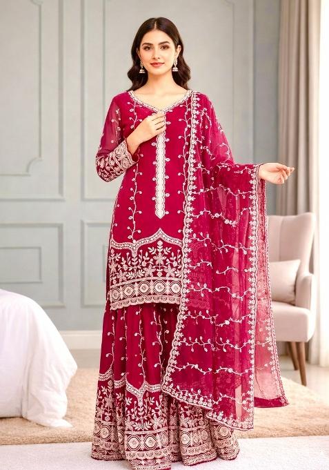 Pink Sequins Silk Kurta Set