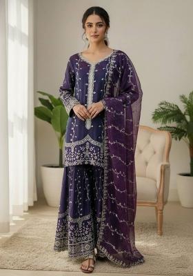 Purple Sequins Silk Kurta Set