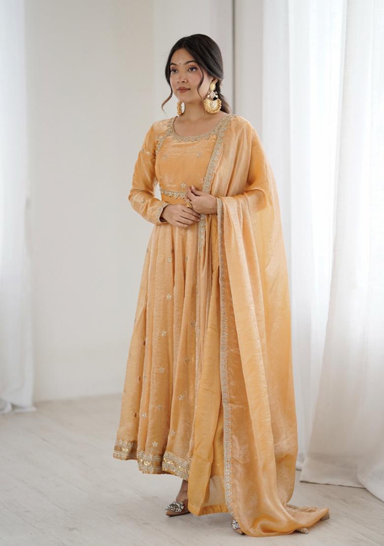 Cream Sequins Silk Kurta Set - Indya