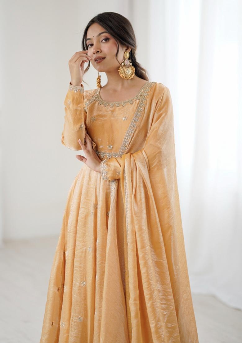 Cream Sequins Silk Kurta Set - Indya