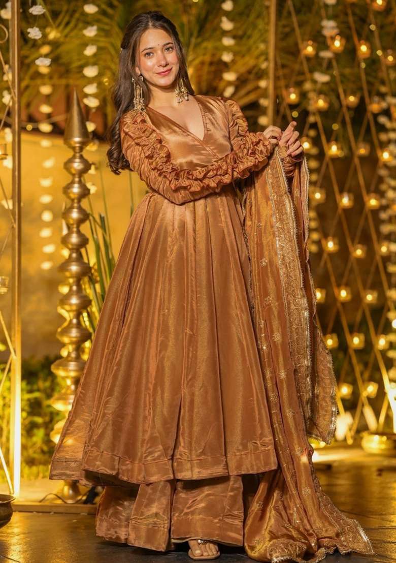 Chiku Solid Silk Blend Anarkali Set - Indya