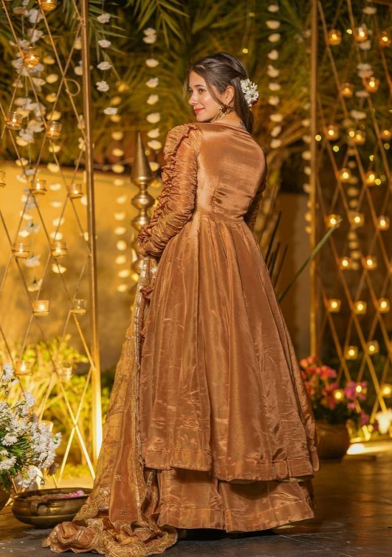 Chiku Solid Silk Blend Anarkali Set - Indya