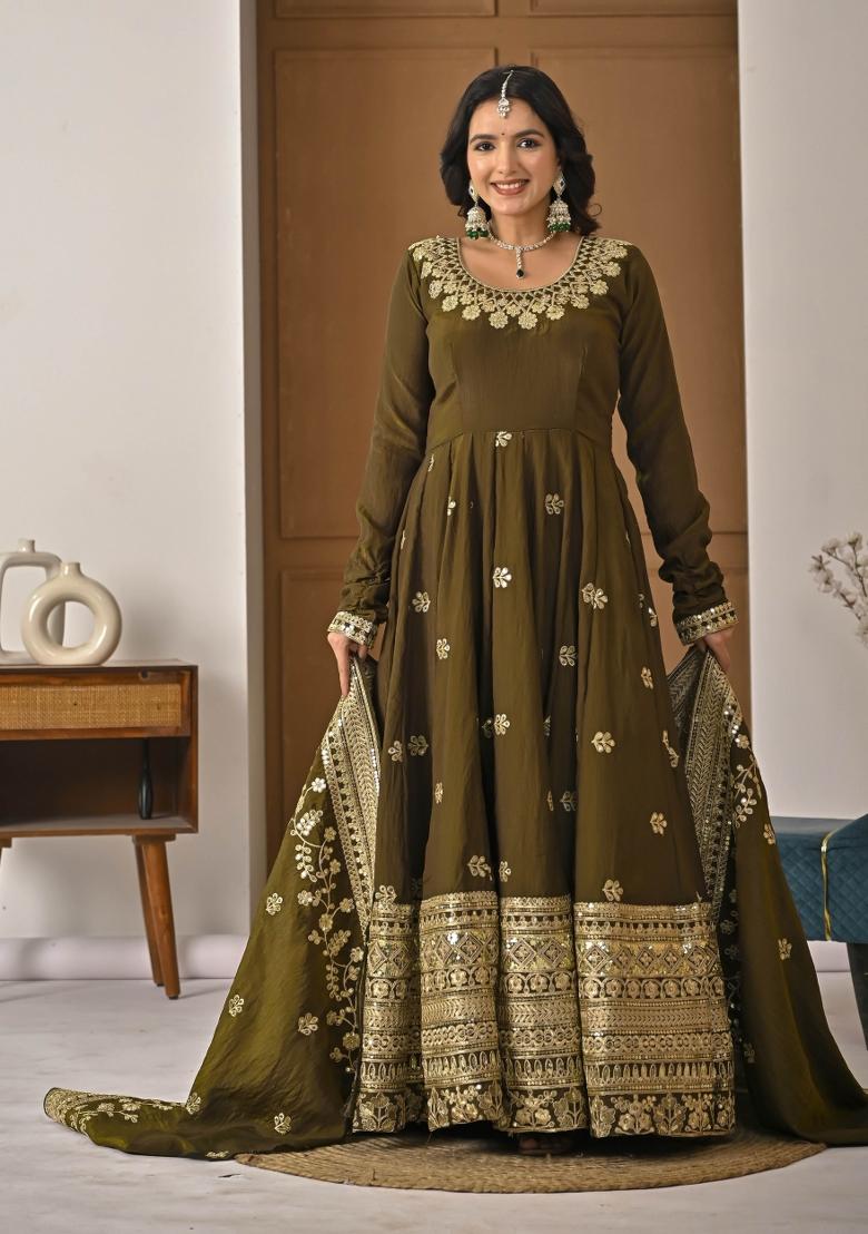 Mehendi Green Embroidered Silk Kurta Set - Indya