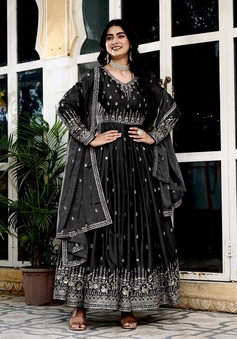 Black Sequins Silk Kurta Set
