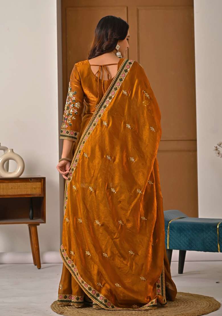 Mustard Embroidered Silk Blend Sharara Set - Indya