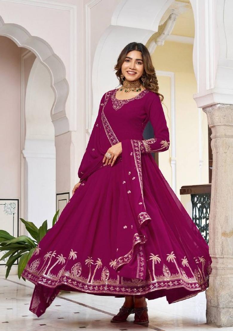 Pink Sequins Georgette Kurta Set - Indya