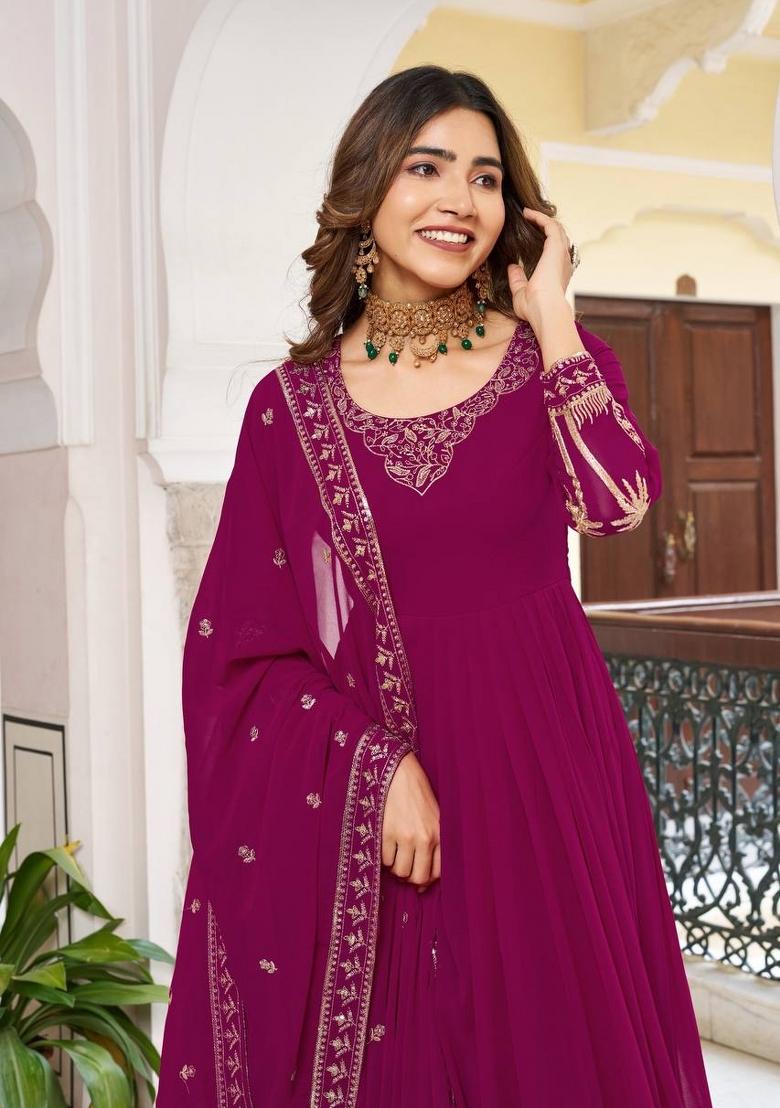 Pink Sequins Georgette Kurta Set - Indya