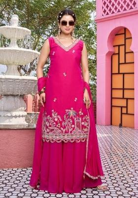 Pink Embroidered Georgette Kurta Set