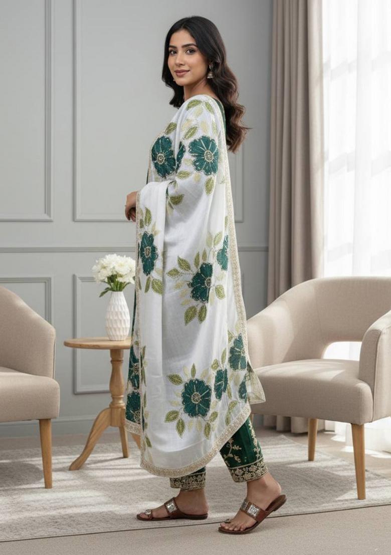 Multicolor Embroidered Silk Kurta Set - Indya