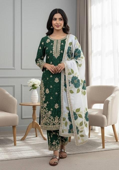 Multicolor Embroidered Silk Kurta Set