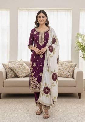 Multicolor Embroidered Silk Kurta Set