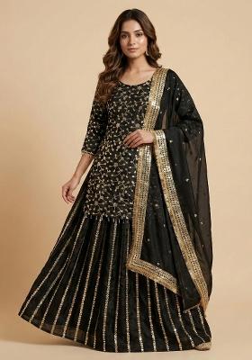 Black Embroidered Chinon Kurta With Dupatta