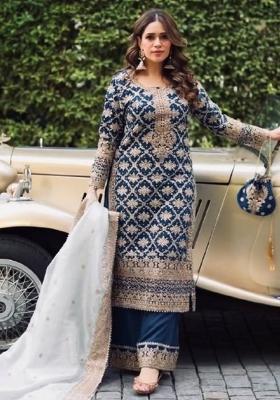 Sky Blue Embroidered Georgette Kurta Set