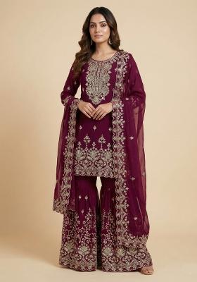 Pink Embroidered Georgette Kurta Set