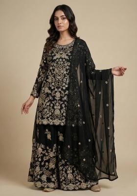 Black Embroidered Georgette Kurta Set