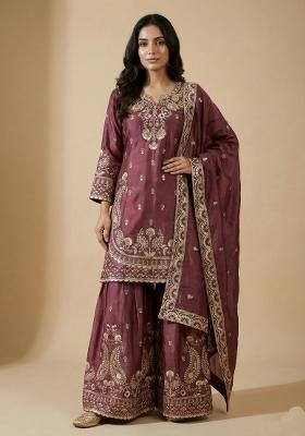 Pink Embroidered Chinon Kurta Set