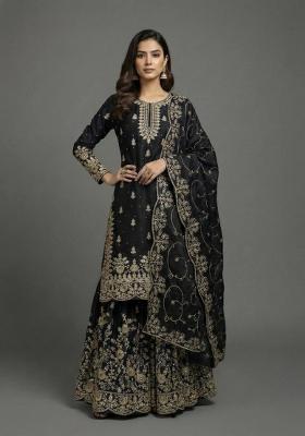 Black Embroidered Silk Kurta Set