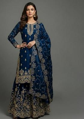 Blue Embroidered Silk Kurta Set