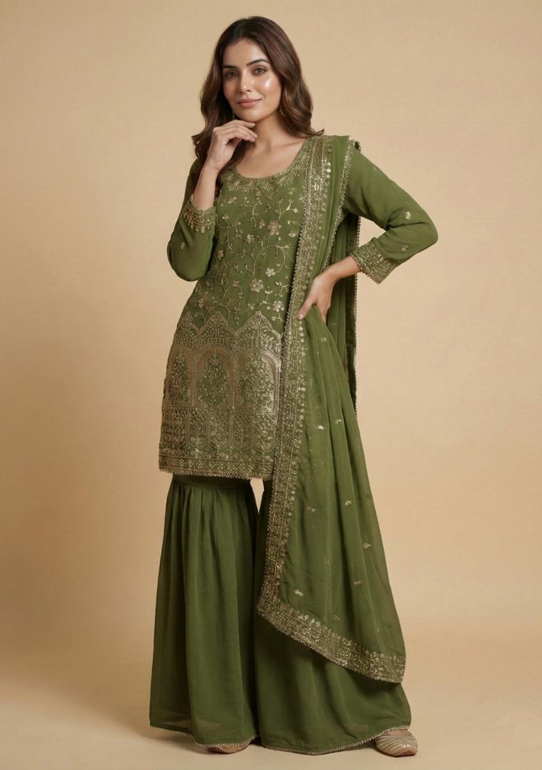 Pista Embroidered Georgette Kurta Set - Indya