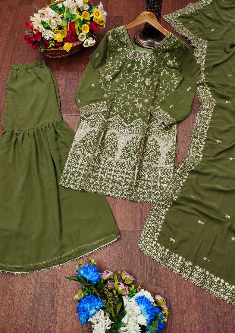 Pista Embroidered Georgette Sharara Set - Indya