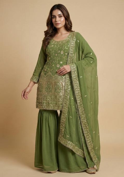 Pista Embroidered Georgette Kurta Set