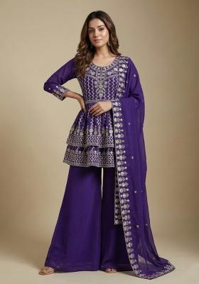 Purple Embroidered Georgette Kurta Set