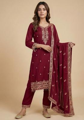Pink Embroidered Silk Kurta Set