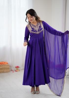 Purple Codding Work Silk Kurta Set