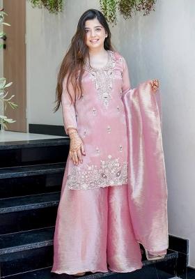 Pink Embroidered Silk Blend Kurta Set