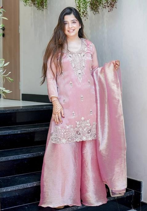 Pink Embroidered Silk Kurta Set