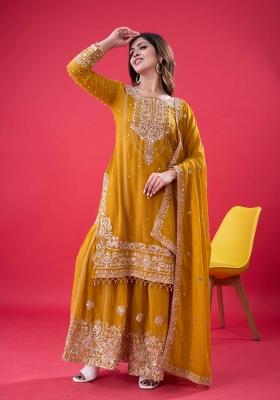 Yellow Embroidered Georgette Kurta Set