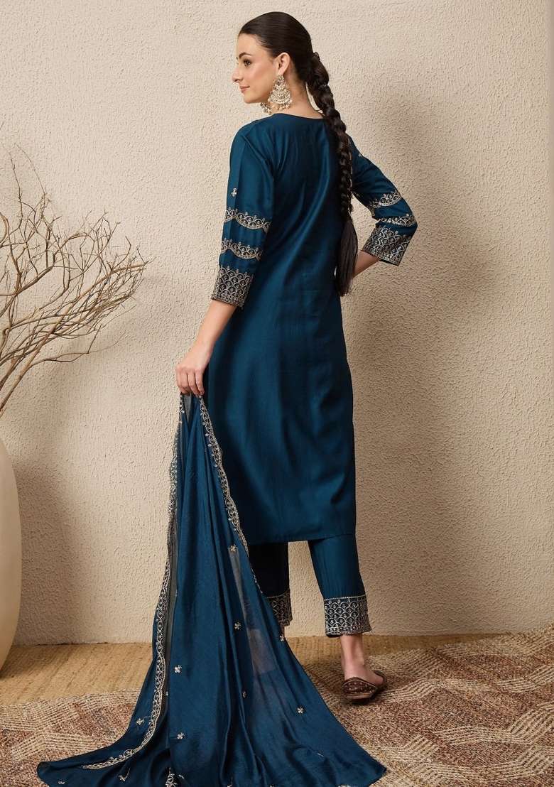 Multicolor Sequins Silk Kurta Set - Indya