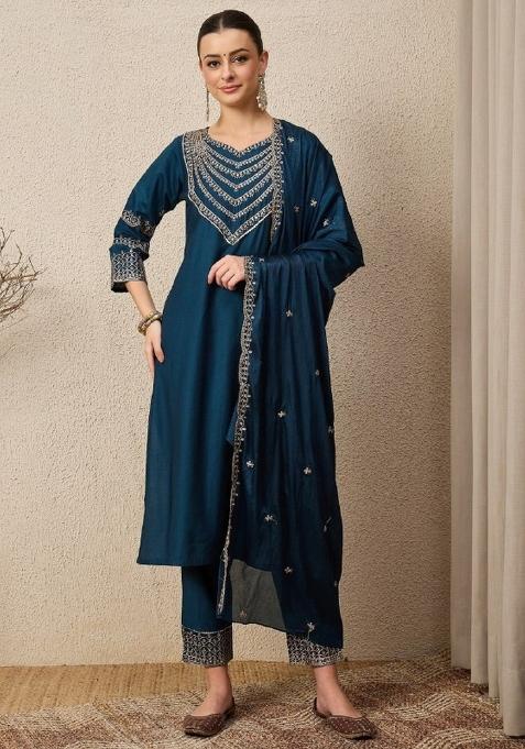 Multicolor Sequins Silk Kurta Set
