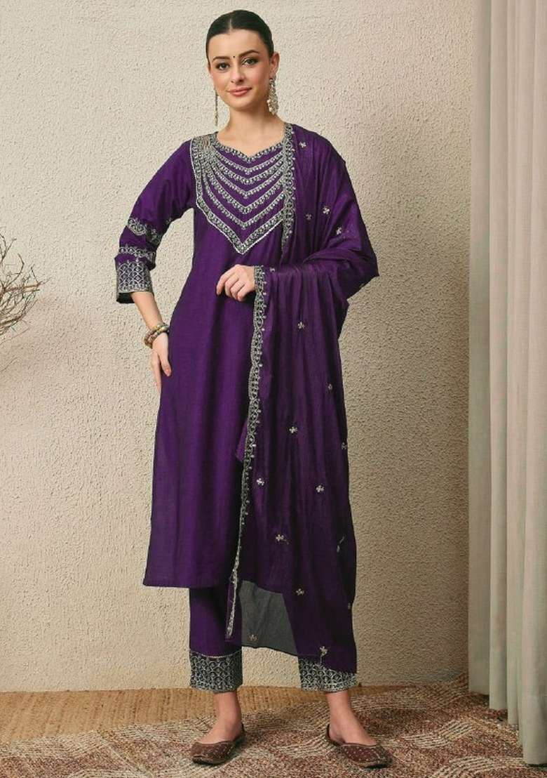 Multicolor Sequins Silk Kurta Set - Indya