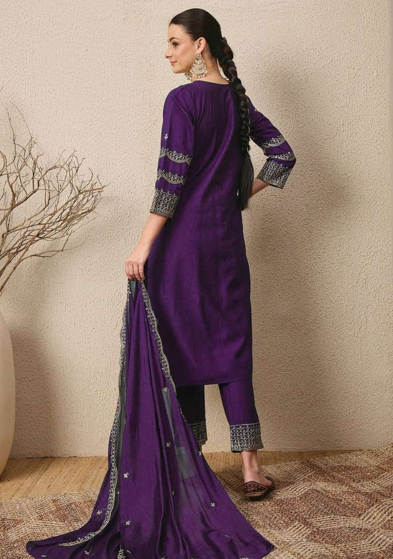 Multicolor Sequins Silk Kurta Set - Indya