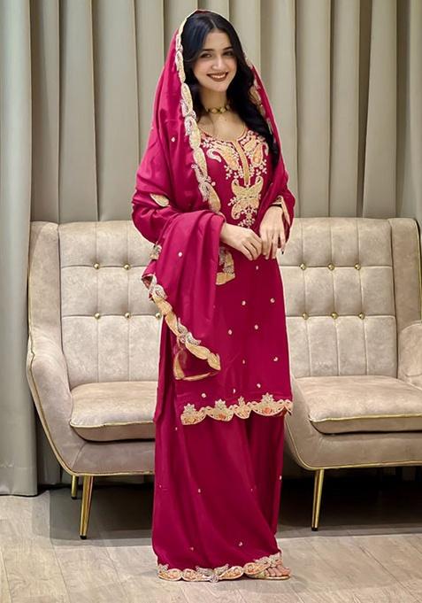 Pink Embroidery Silk Kurta Set