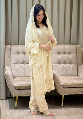 White Embroidery Georgette Kurta Set