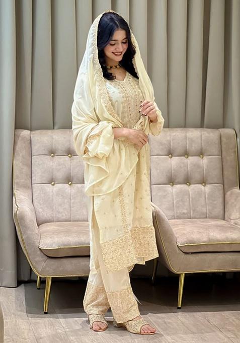 White Embroidery Georgette Kurta Set