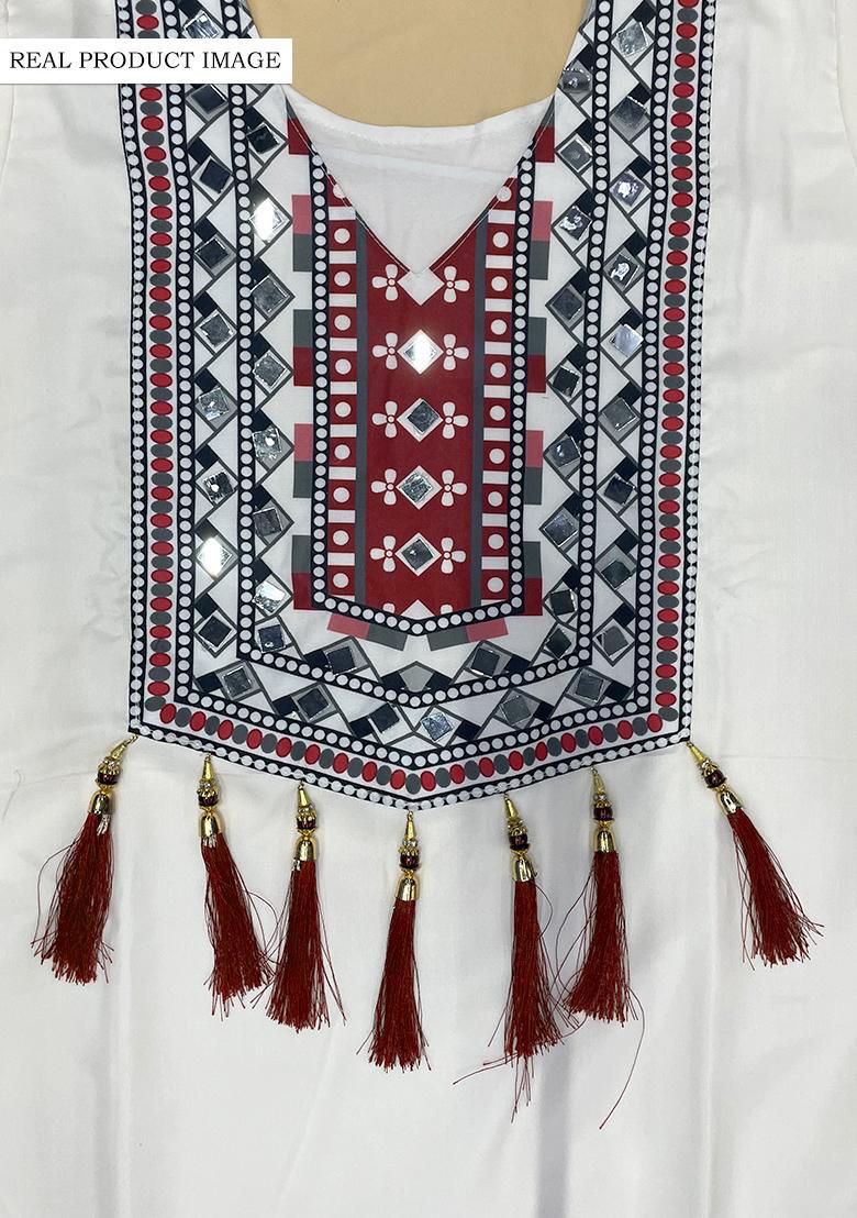 White Embroidery Muslin Kurta Set - Indya