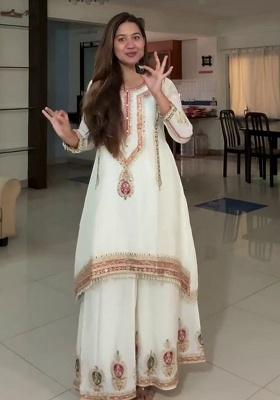 White Embroidery Silk Kurta Set